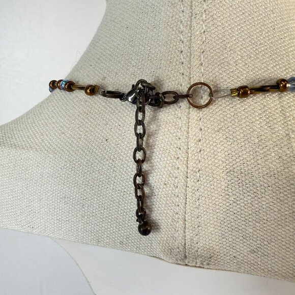 Cleopatra Fringe Necklace Silver Tone Blue Beads Long Length Statement - Picture 8 of 8